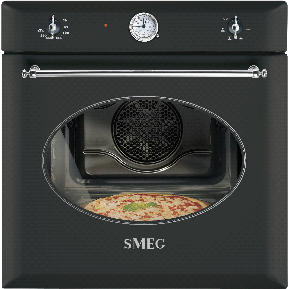 Piekarnik elektryczny, wysokość: 60 cm, klasa A, funkcja Pizza, zegar analogowy EAN13: 8017709173111 WZORNICTWO / OBSŁUGA Antracytowy Sterowanie za pomocą pokręteł w kolorze polerowanego srebra