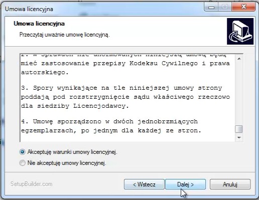 Kolejne ekrany przeprowadzają Użytkownika przez proces instalacji. Prosimy uważnie czytać zawartość poszczególnych okien. KROK 1 Aby kontynuować kliknij przycisk Dalej.