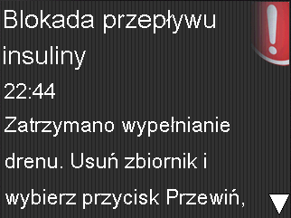 Alarmy Alarm ostrzega o wykryciu sytuacji uniemożliwiającej podawanie insuliny. Ważne jest odpowiednie postępowanie po wyświetleniu alarmu.