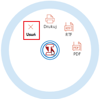 Eksport raportów z listy. W celu zapisania raportu lub kliku raportów z listy jako pliki PDF lub pliki RTF należy: Zaznaczyć raport lub raporty na liście. Wyświetlić menu kontekstowe Kliknąć w: a. b.