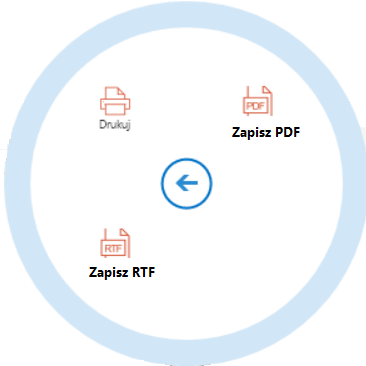 Eksport do pliku PDF lub pliku RTF. Eksport wyświetlonego raportu Raport, który jest aktualnie wyświetlany może zostać zapisany w formacie PDF lub RTF za pomocą wstążki lub menu kontekstowego.