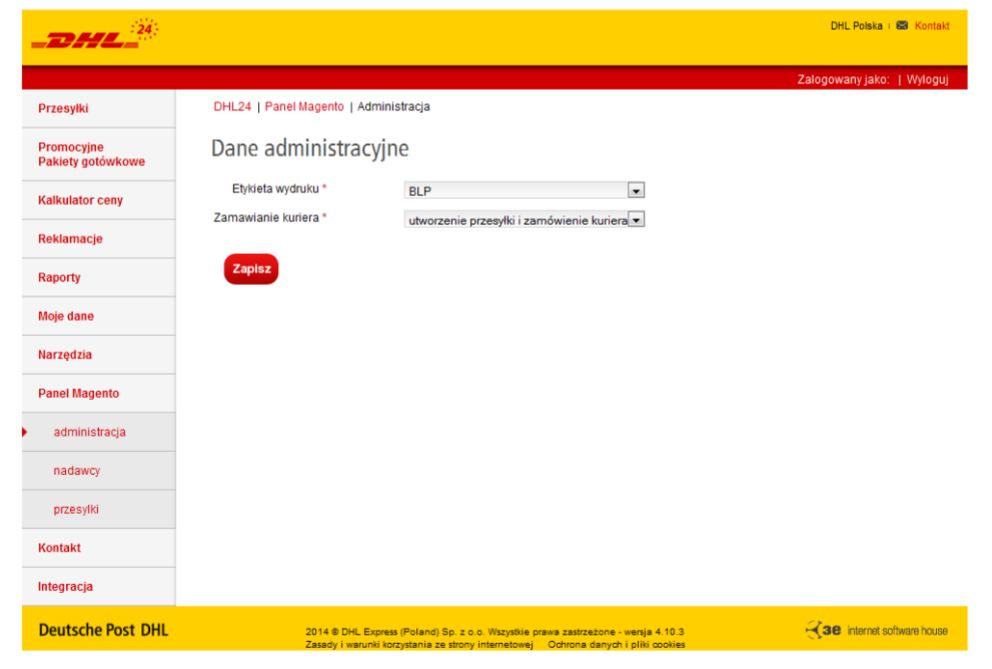 2. Konfiguracja Panelu Magento W celu włączenia opcji umożliwiającej korzystanie z nowej wersji pluginu prosimy o kontakt z administratorami serwisu DHL24.