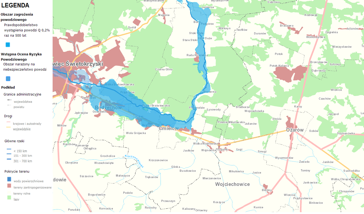 Mapa 9 Obszar zagrożenia powodziowego na terenie Gminy Ćmielów