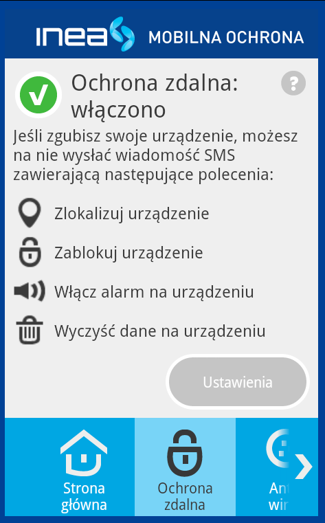 W celu ustalenia wzorca odblokowania ekranu wybierz blokada ekranu, a następnie ustal kod. Konfiguracja Ochrony zdalnej została zakończona. 2.1.