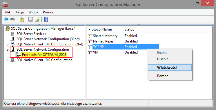 Jak odblokować porty na komputerze-serwerze, aby umożliwić pracę w sieci? 7/8 6. Zamknij otwarte okna. Sprawdzenie konfiguracji serwera SQL 1.