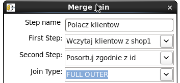 W sekcji Fields określ porządek sortowania. Krotki powinny zostać posortowanie zgodnie z rosnącym identyfikatorem klienta. Wybierz atrybut klient_id_shop2 dla kolumny Fieldname.