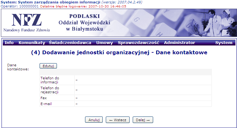 Po wprowadzeniu informacji klikamy Zatwierdź, po czym pojawiają się wprowadzone informacje.