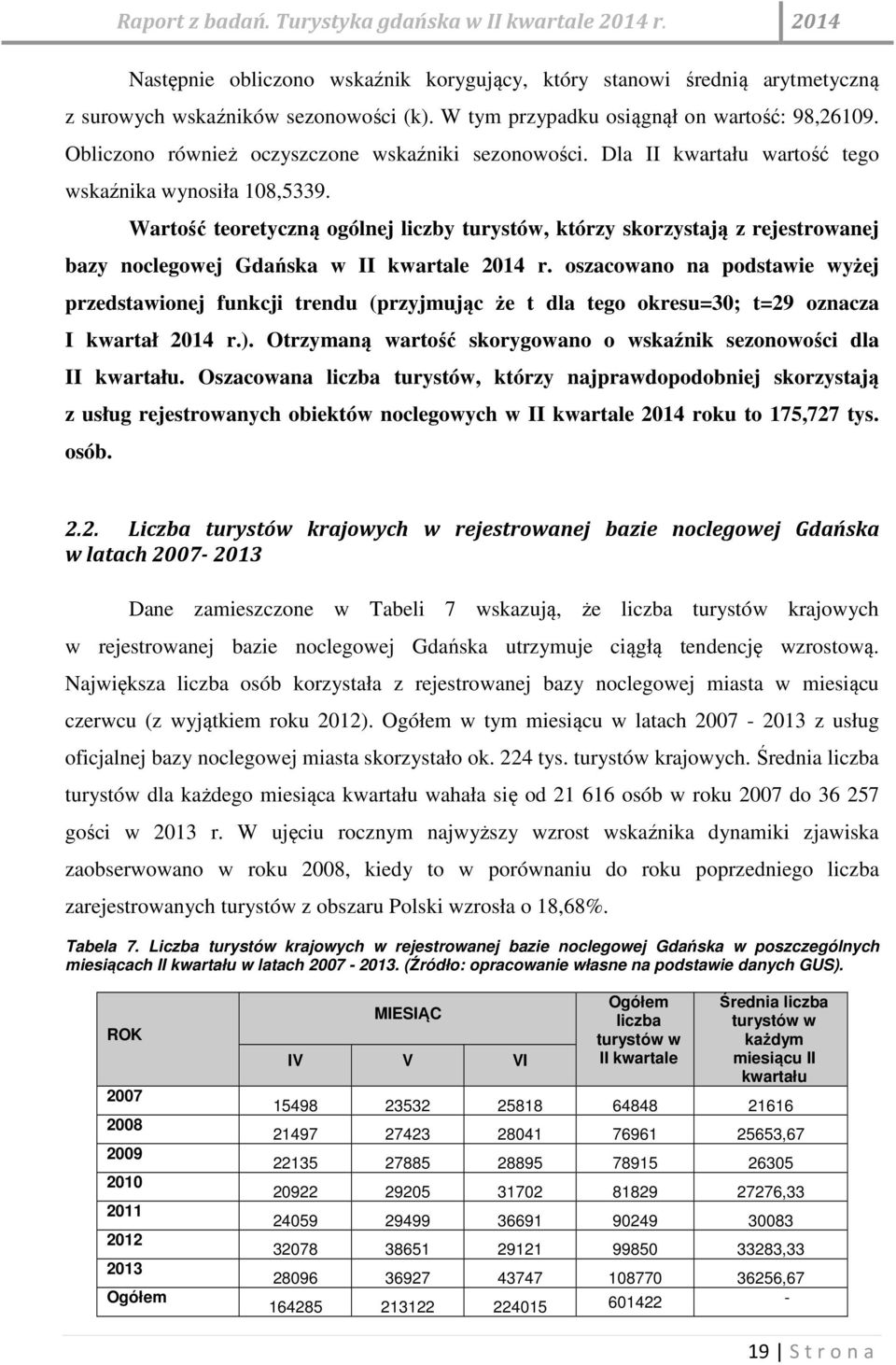 Wartość teoretyczną ogólnej liczby turystów, którzy skorzystają z rejestrowanej bazy noclegowej Gdańska w II kwartale 2014 r.