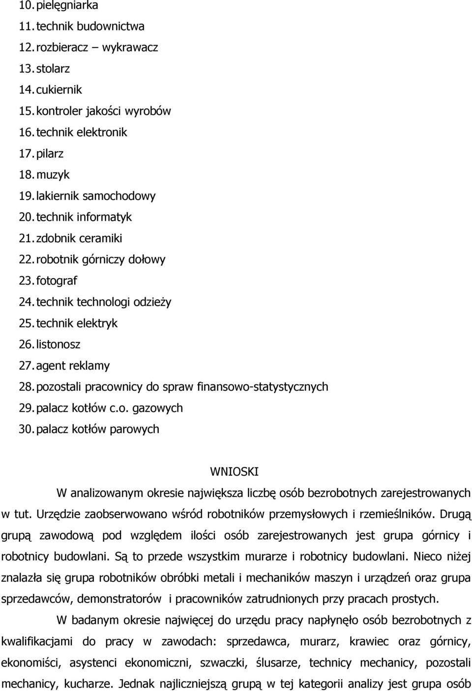 pozostali pracownicy do spraw finansowo-statystycznych 29. palacz kotłów c.o. gazowych 30.