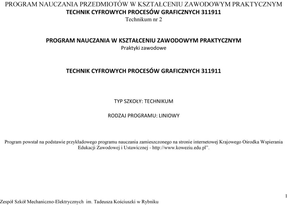 przykładowego programu nauczania zamieszczonego na stronie internetowej