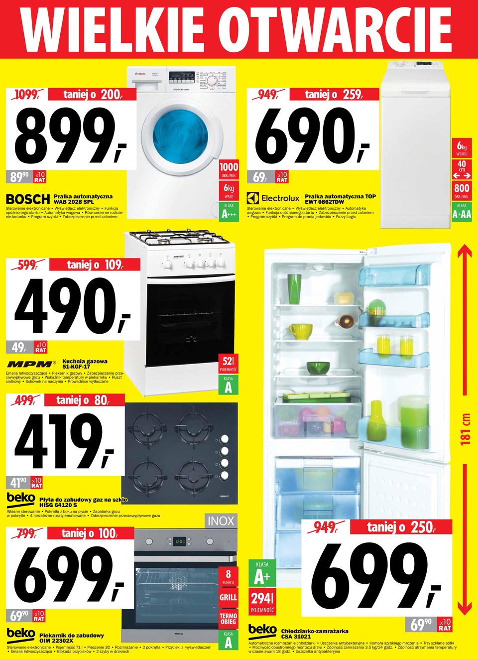 6kg WSAD ++ 690, 69, 949, taniej o 259, Pralka automatyczna TOP EWT 0862TDW Sterowanie elektroniczne Wyświetlacz elektroniczny Automatyka wagowa Funkcja opóźnionego startu Zabezpieczenie przed