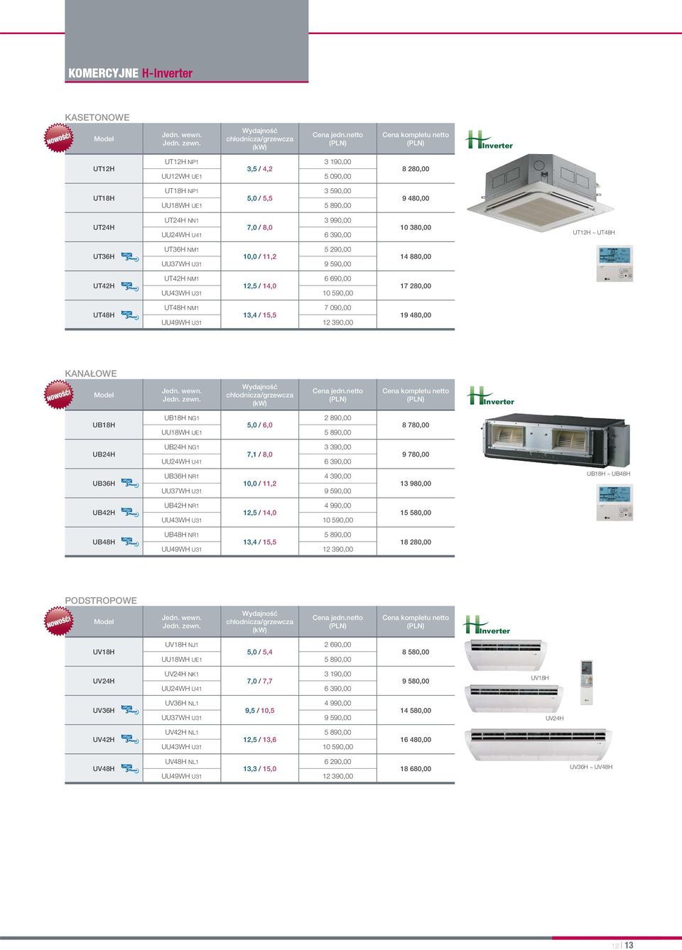 NM1 7 090,00 13,4 / 15,5 UU49WH U31 12 390,00 19 480,00 KANAŁOWE Inverter UB18H UB18H NG1 2 890,00 5,0 / 6,0 UU18WH UE1 5 890,00 8 780,00 UB24H UB24H NG1 3 390,00 7,1 / 8,0 UU24WH U41 6 390,00 9