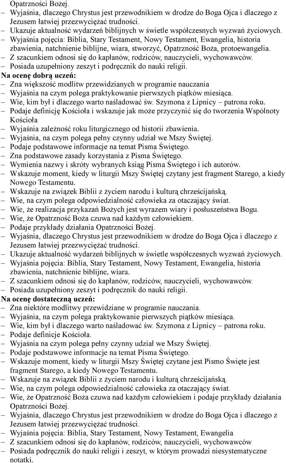 Wyjaśnia pojęcia: Biblia, Stary Testament, Nowy Testament, Ewangelia, historia zbawienia, natchnienie biblijne, wiara, stworzyć, Opatrzność Boża, protoewangelia.