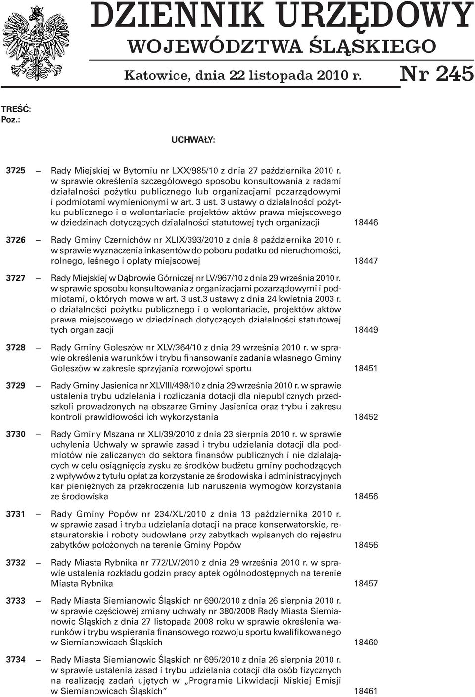 3 ustawy o działalności pożytku publicznego i o wolontariacie projektów aktów prawa miejscowego w dziedzinach dotyczących działalności statutowej tych organizacji 18446 3726 Rady Gminy Czernichów nr