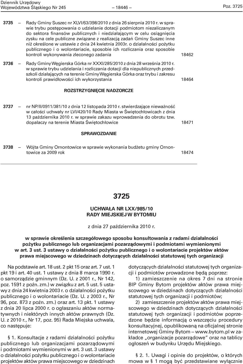 Suszec inne niż określone w ustawie z dnia 24 kwietnia 2003r.