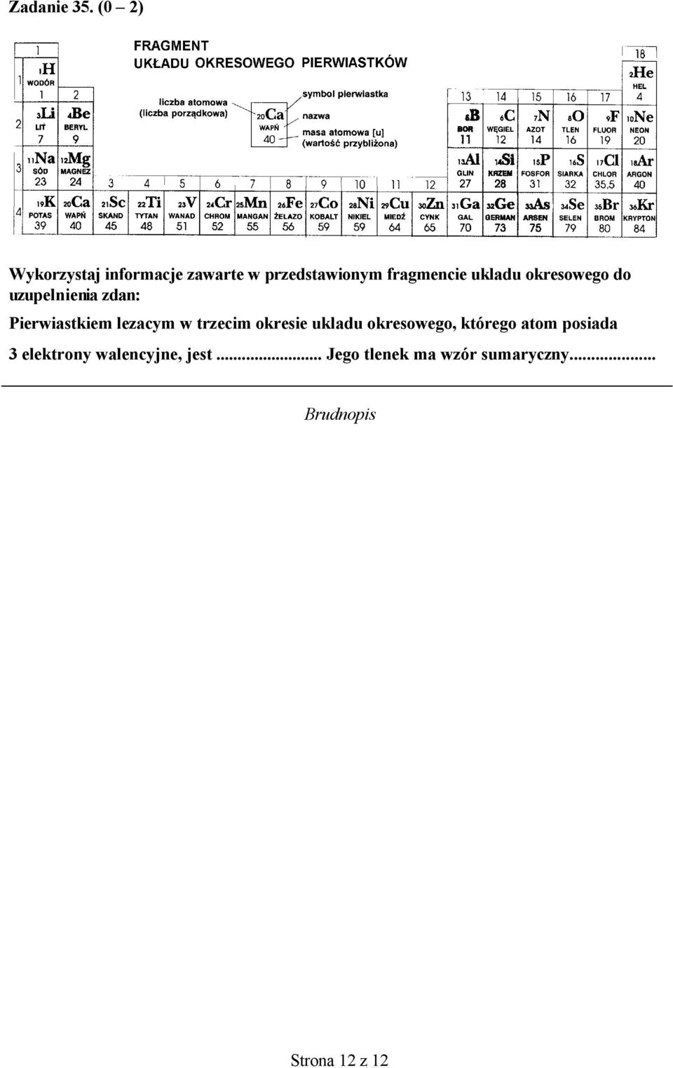 okresowego do uzupelnienia zdan: Pierwiastkiem lezacym w trzecim