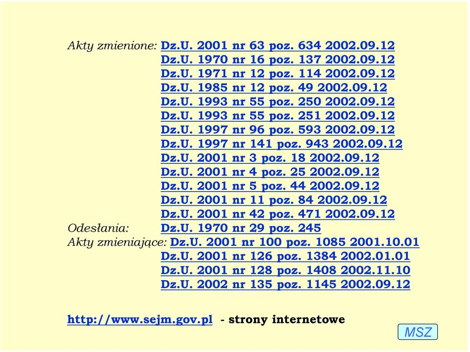 25 2002.09.12 Dz.U. 2001 nr 5 poz. 44 2002.09.12 Dz.U. 2001 nr 11 poz. 84 2002.09.12 Dz.U. 2001 nr 42 poz. 471 2002.09.12 Odesłania: Dz.U. 1970 nr 29 poz. 245 Akty zmieniające: Dz.U. 2001 nr 100 poz.