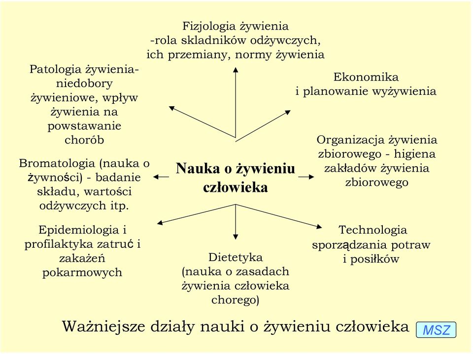 Fizjologia żywienia -rola skladników odżywczych, ich przemiany, normy żywienia Nauka o żywieniu człowieka Ekonomika i planowanie wyżywienia