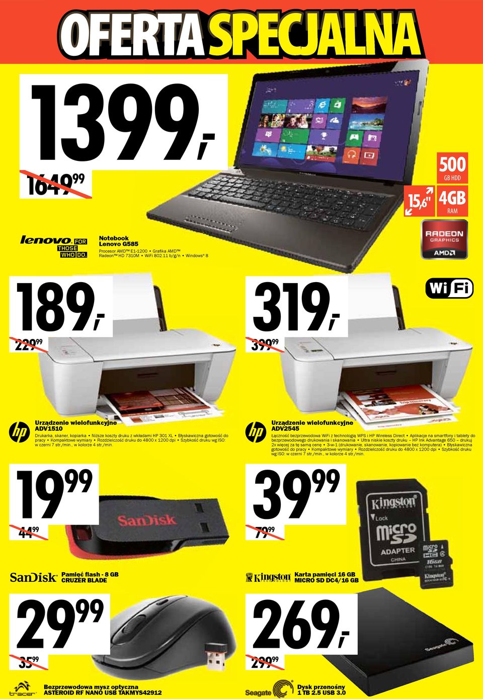 Rozdzielczość druku do 4800 x 1200 dpi Szybkość druku wg ISO: w czerni 7 str./min.