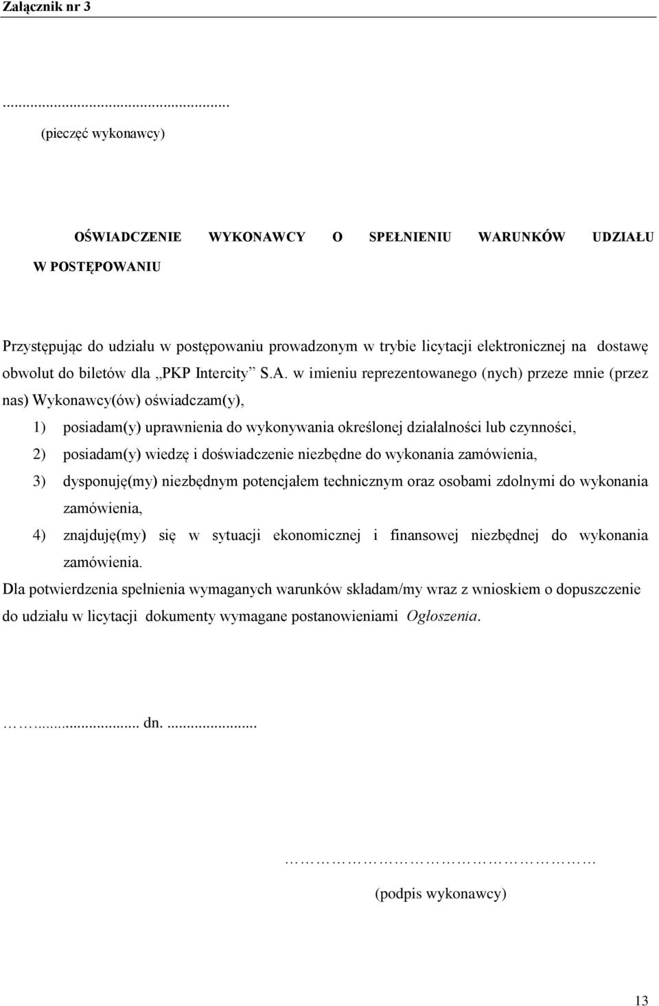 biletów dla PKP Intercity S.A.