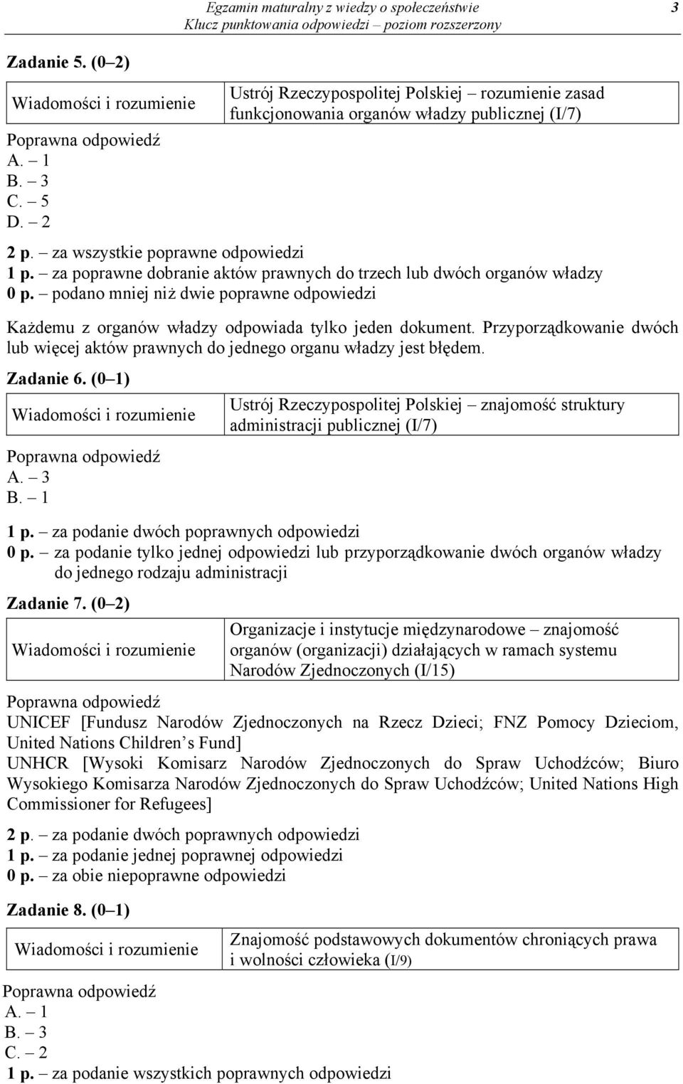 podano mniej niż dwie poprawne odpowiedzi Każdemu z organów władzy odpowiada tylko jeden dokument. Przyporządkowanie dwóch lub więcej aktów prawnych do jednego organu władzy jest błędem. Zadanie 6.