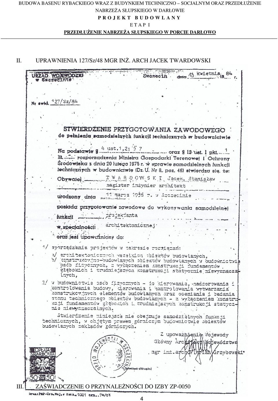 II. UPRAWNIENIA 127/Sz/48 MGR INŻ.