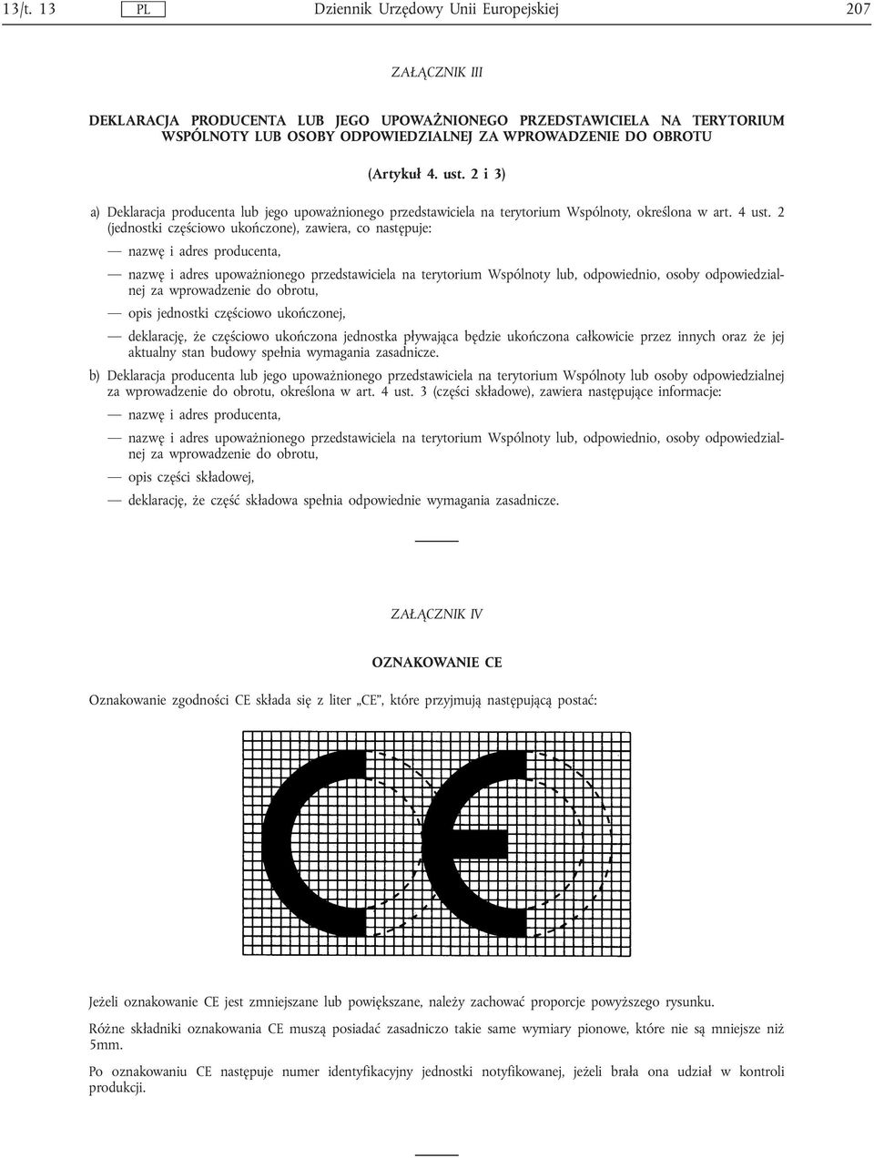 2 (jednostki częściowo ukończone), zawiera, co następuje: nazwę i adres producenta, nazwę i adres upoważnionego przedstawiciela na terytorium Wspólnoty lub, odpowiednio, osoby odpowiedzialnej za