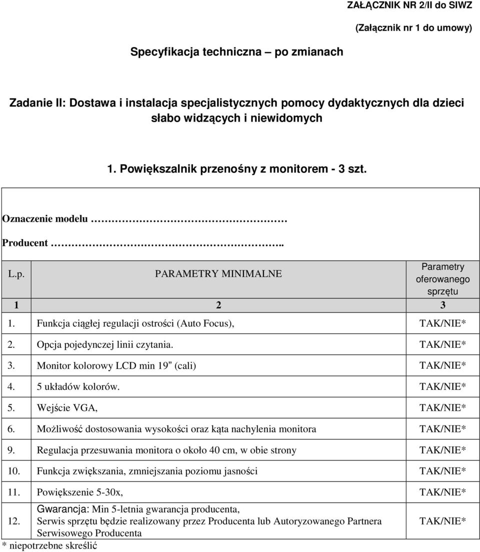 5 układów kolorów. 5. Wejście VGA, 6. Możliwość dostosowania wysokości oraz kąta nachylenia monitora 9. Regulacja przesuwania monitora o około 40 cm, w obie strony 10.