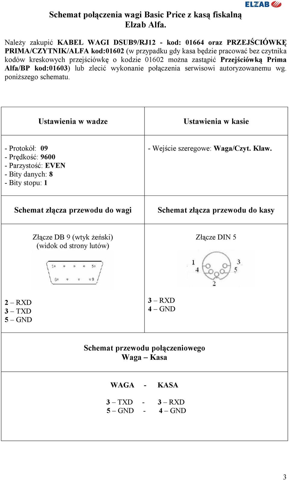 czytnika kodów kreskowych przejściówkę o kodzie 01602 można zastąpić Przejściówką Prima Alfa/BP kod:01603) lub zlecić wykonanie połączenia