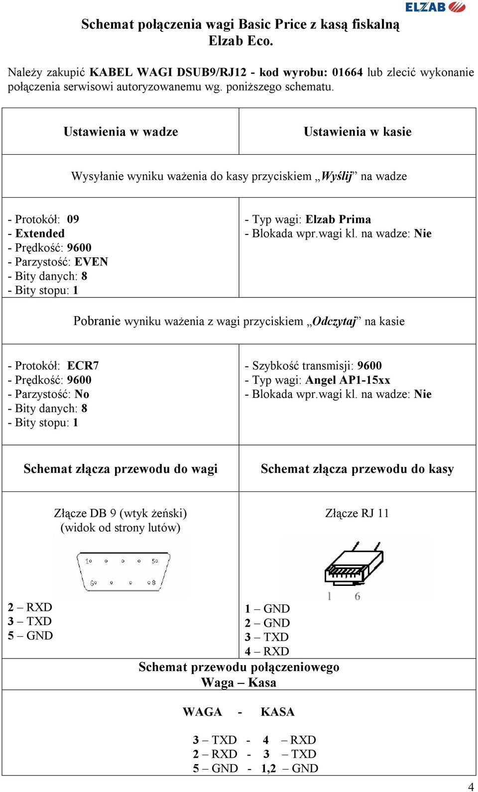 Wysyłanie wyniku ważenia do kasy przyciskiem Wyślij na wadze - Protokół: 09 - Extended - Parzystość: EVEN - Typ wagi: Elzab Prima - Blokada wpr.wagi kl.