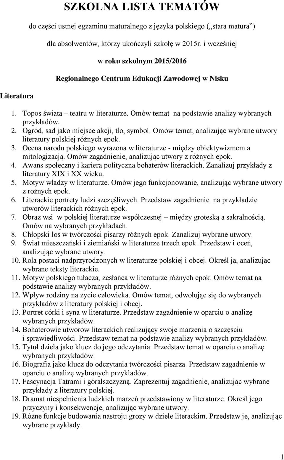 Omów temat, analizując wybrane utwory literatury polskiej różnych epok. 3. Ocena narodu polskiego wyrażona w literaturze - między obiektywizmem a mitologizacją.