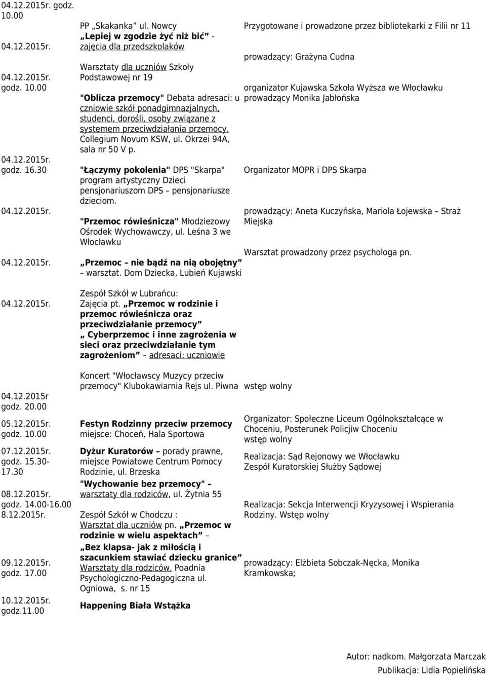 dorośli, osoby związane z systemem przeciwdziałania przemocy. Collegium Novum KSW, ul. Okrzei 94A, sala nr 50 V p.
