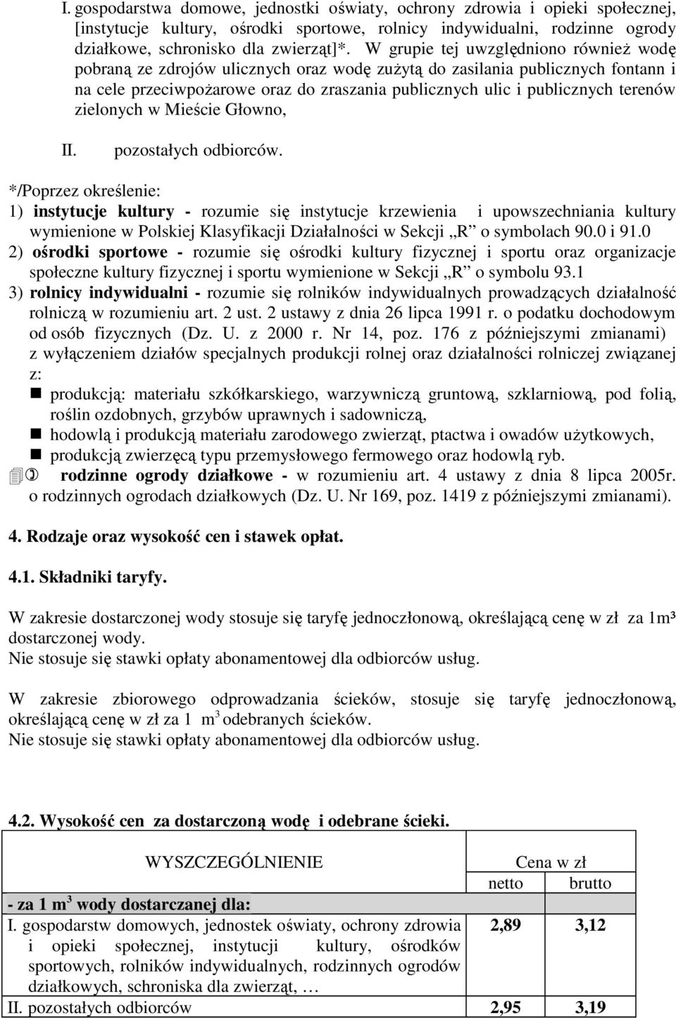 terenów zielonych w Mieście Głowno, II. pozostałych odbiorców.