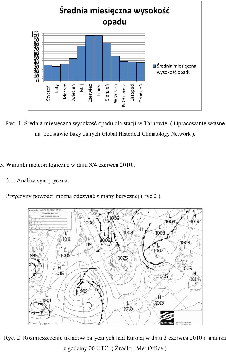 ( Opracowanie własne na podstawie bazy danych Global Historical Climatology Network ). 3. Warunki meteorologiczne w dniu 3/4 czerwca 2010r. 3.1. Analiza synoptyczna.