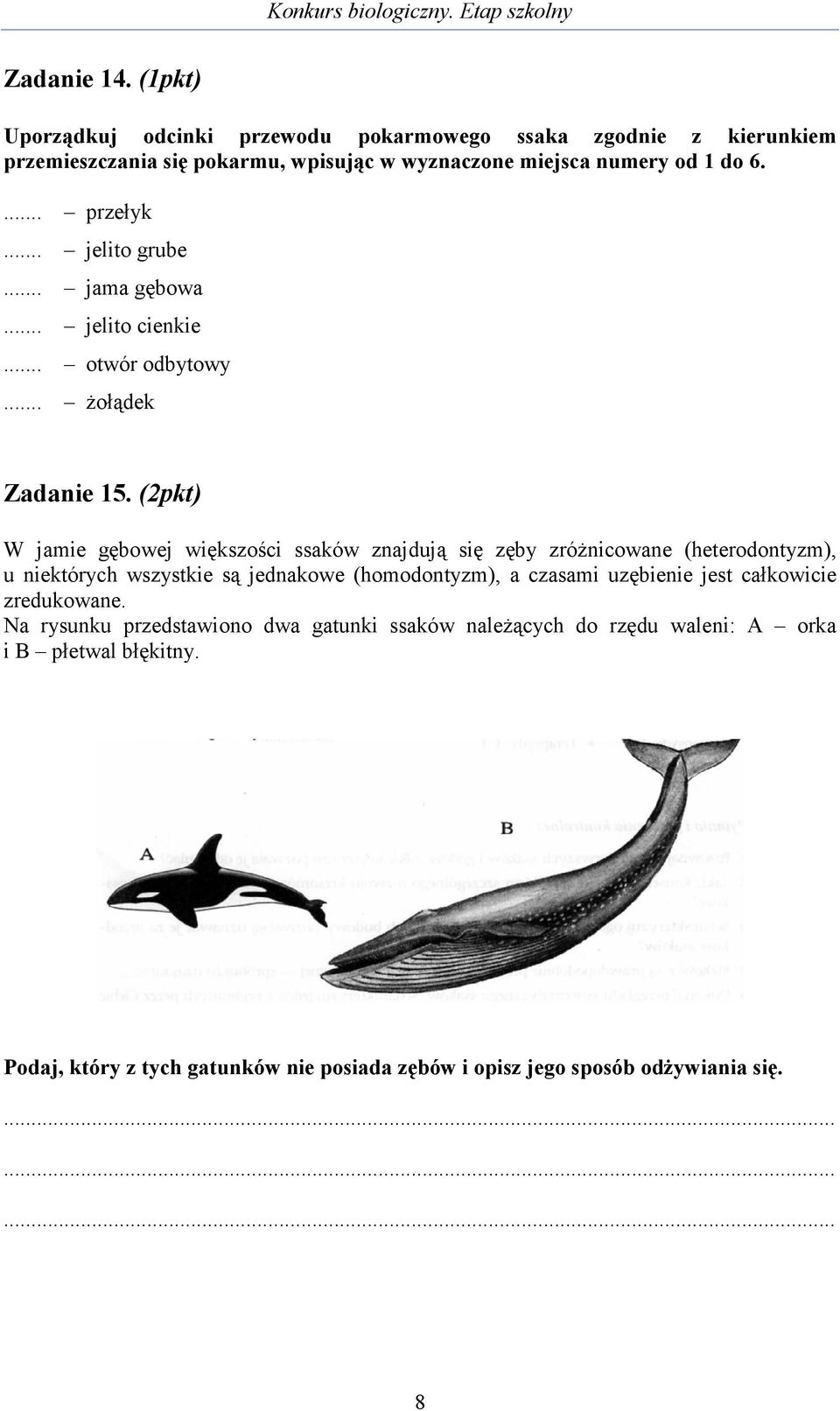 .. jelito grube... jama gębowa... jelito cienkie... otwór odbytowy... Ŝołądek Zadanie 15.