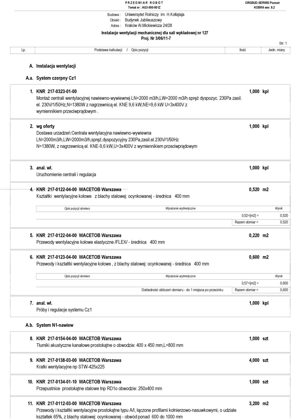 KNE 9,6 kw,ne=9,6 kw U=3x400V z wymiennikiem przeciwprądowym. 2. wg oferty 1,000 kpl Dostawa urzadzeń:centrala wentylacyjna nawiewno-wywiewna LN=2000m3/h,LW=2000m3/h,spręŜ.dyspozycyjny 230Pa,zasil.el.