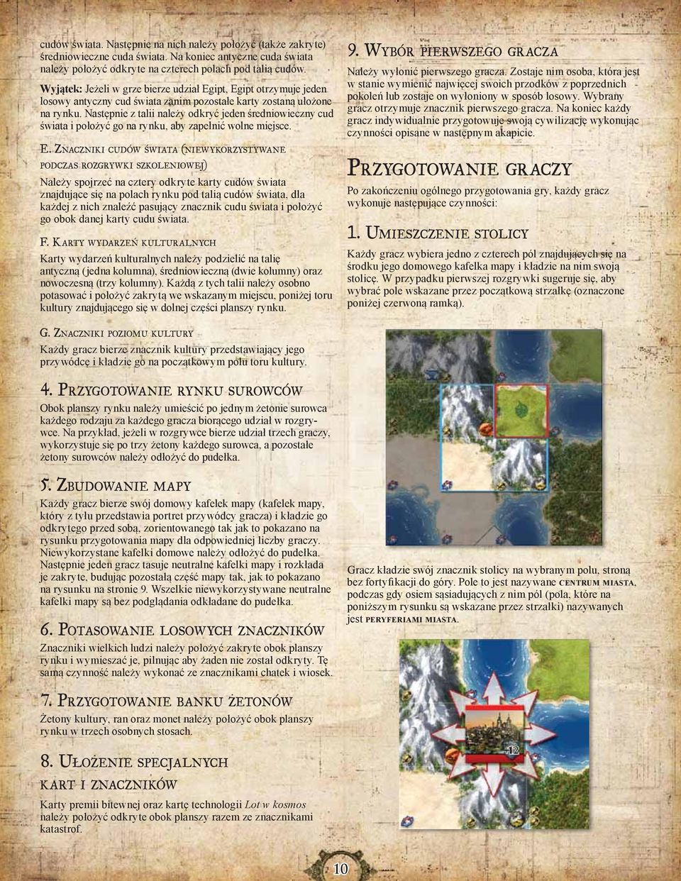 Następnie z talii należy odkryć jeden średniowieczny cud świata i położyć go na rynku, aby zapełnić wolne miejsce. E.