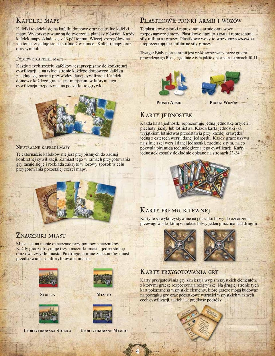 DOMOWE KAFELKI MAPY Każdy z tych sześciu kafelków jest przypisany do konkretnej cywilizacji, a na tylnej stronie każdego domowego kafelka znajduje się portret przywódcy danej cywilizacji.