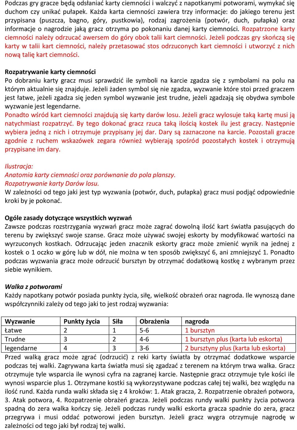 otrzyma po pokonaniu danej karty ciemności. Rozpatrzone karty ciemności należy odrzucać awersem do góry obok talii kart ciemności.