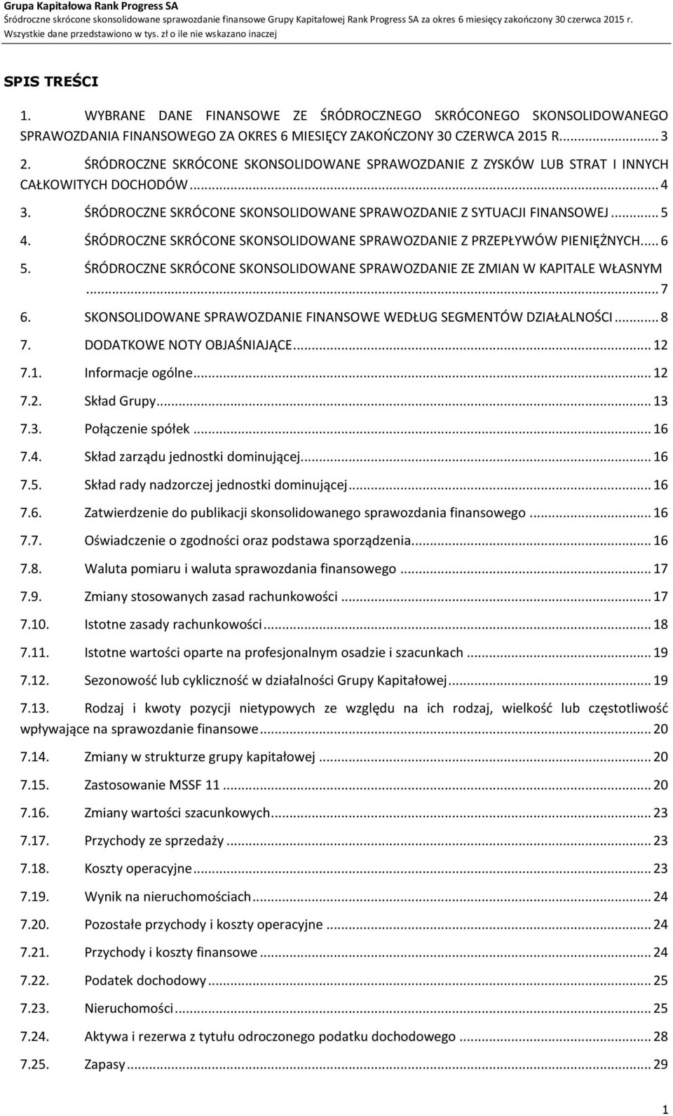 ŚRÓDROCZNE SKRÓCONE SKONSOLIDOWANE SPRAWOZDANIE Z PRZEPŁYWÓW PIENIĘŻNYCH... 6 5. ŚRÓDROCZNE SKRÓCONE SKONSOLIDOWANE SPRAWOZDANIE ZE ZMIAN W KAPITALE WŁASNYM... 7 6.