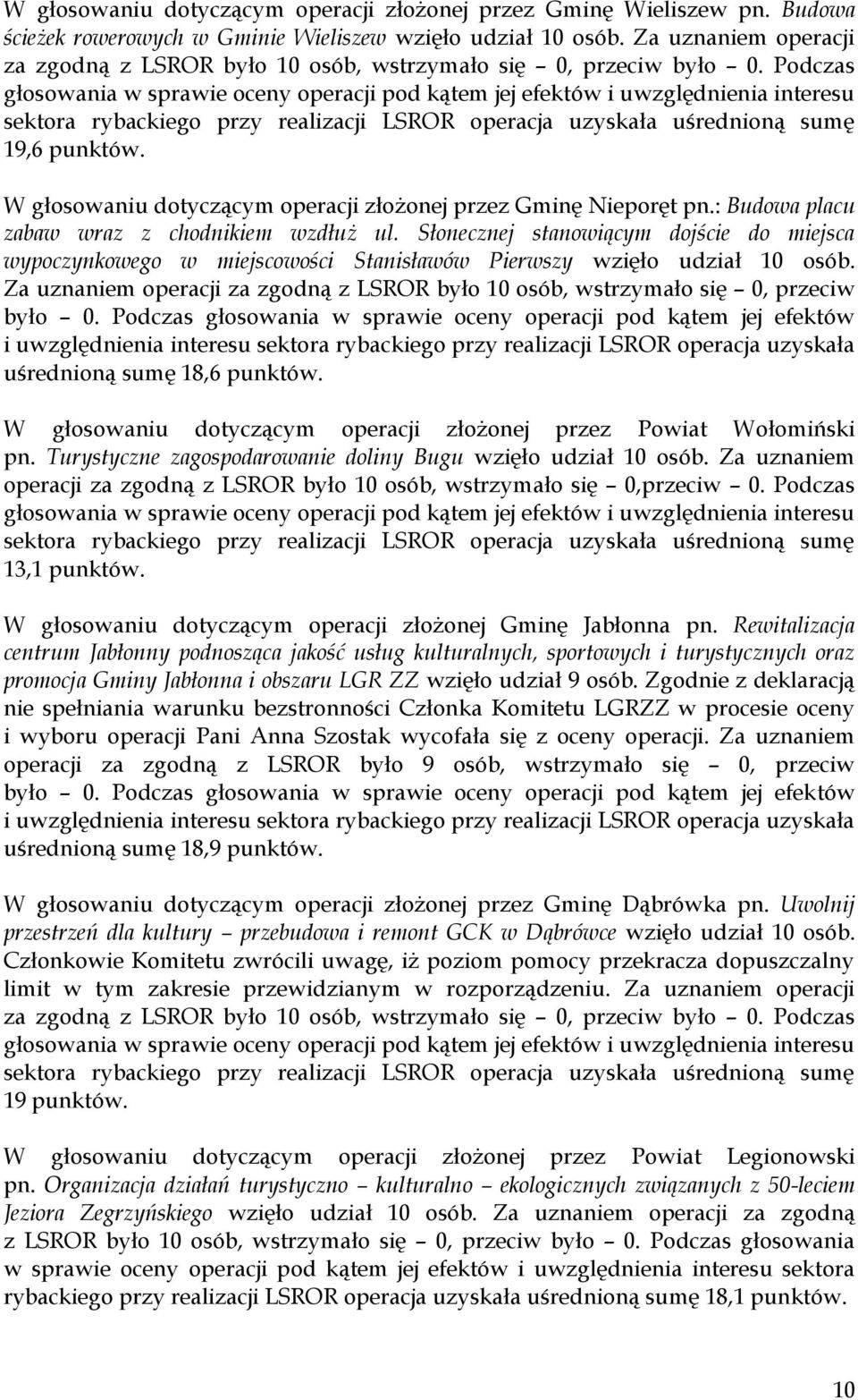 W głosowaniu dotyczącym operacji złożonej przez Gminę Nieporęt pn.: Budowa placu zabaw wraz z chodnikiem wzdłuż ul.