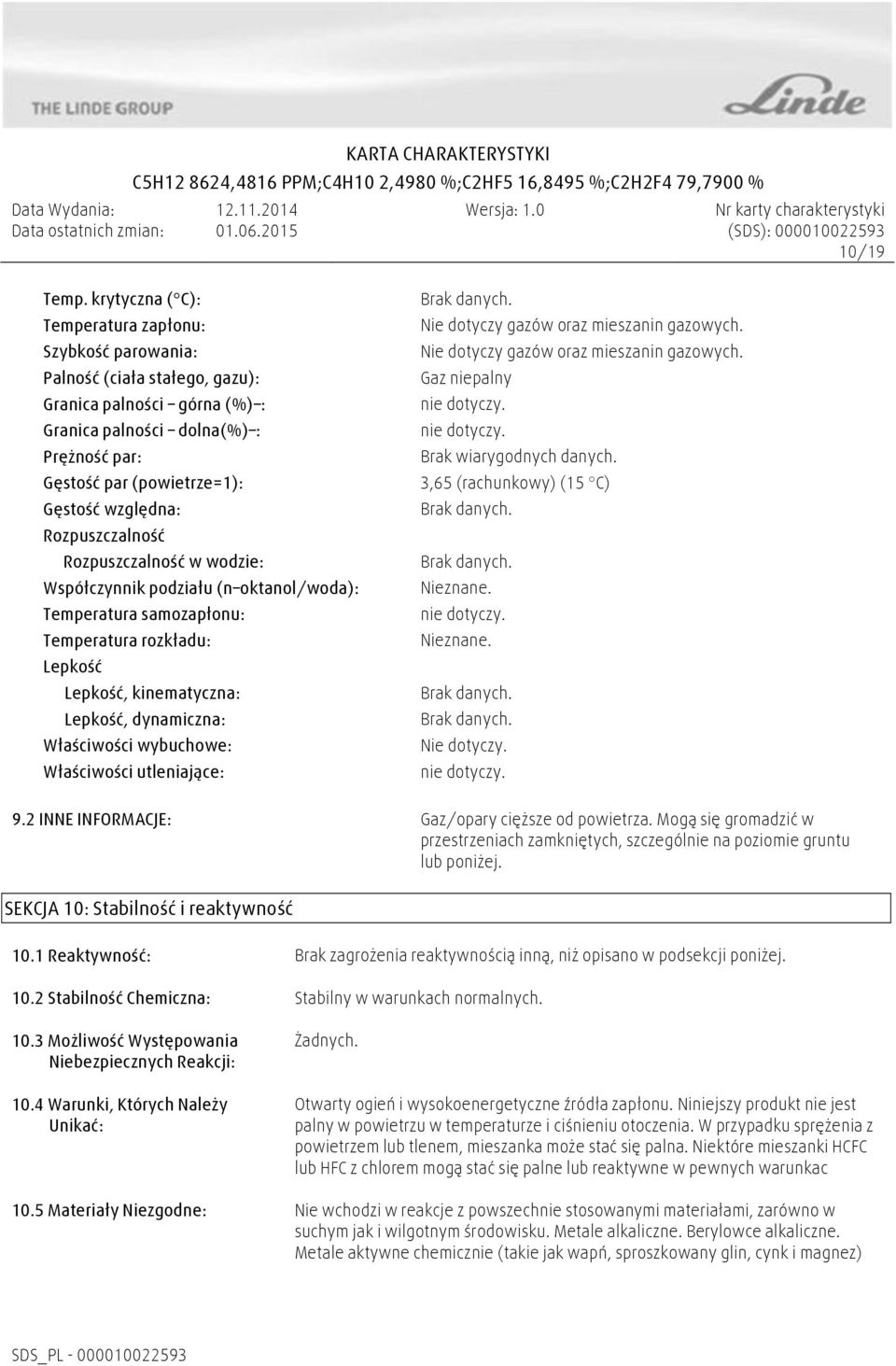 względna: Rozpuszczalność Rozpuszczalność w wodzie: Współczynnik podziału (n oktanol/woda): Temperatura samozapłonu: Temperatura rozkładu: Lepkość Lepkość, kinematyczna: Lepkość, dynamiczna: