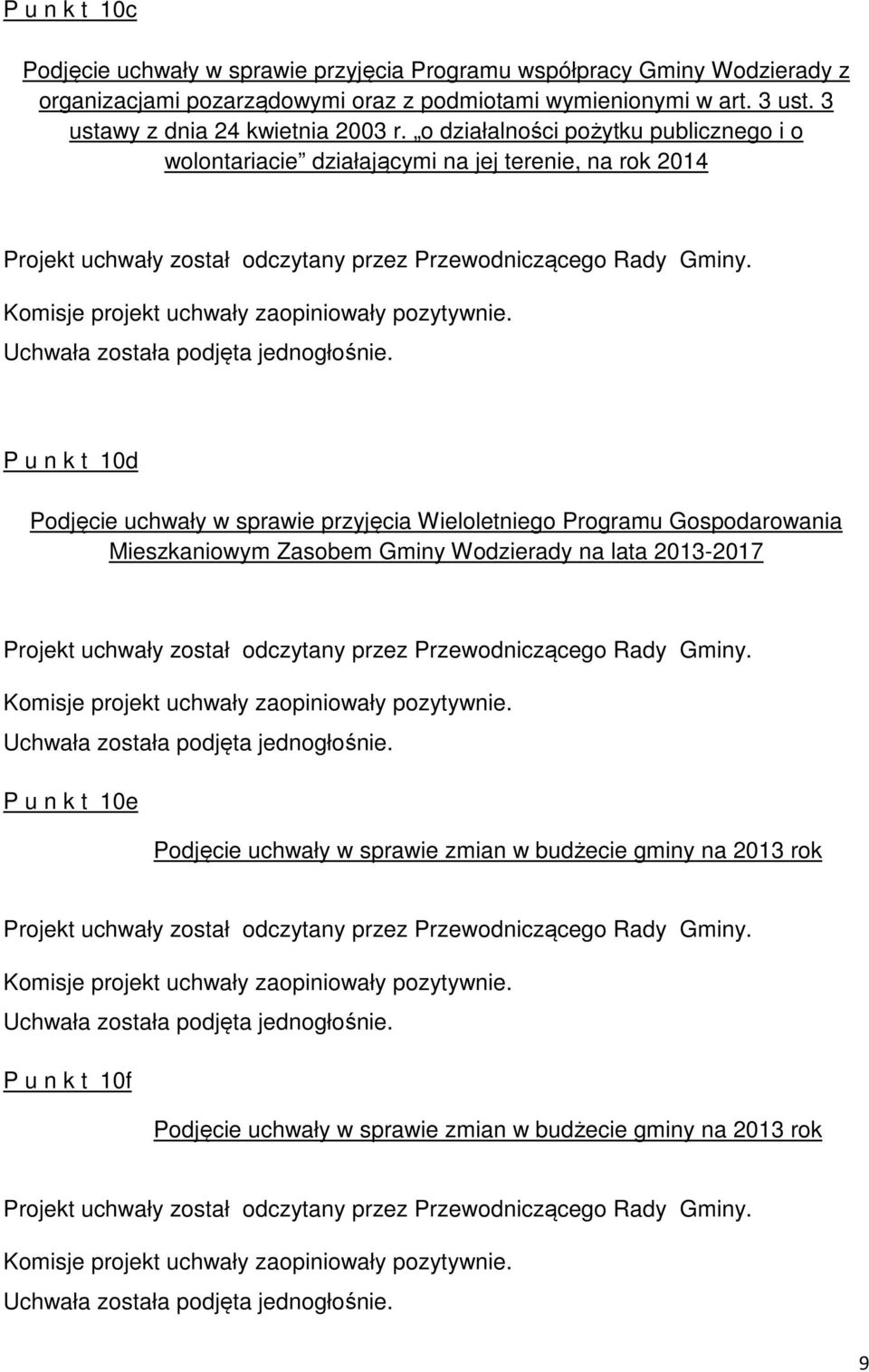 o działalności pożytku publicznego i o wolontariacie działającymi na jej terenie, na rok 2014 P u n k t 10d Podjęcie uchwały w sprawie przyjęcia