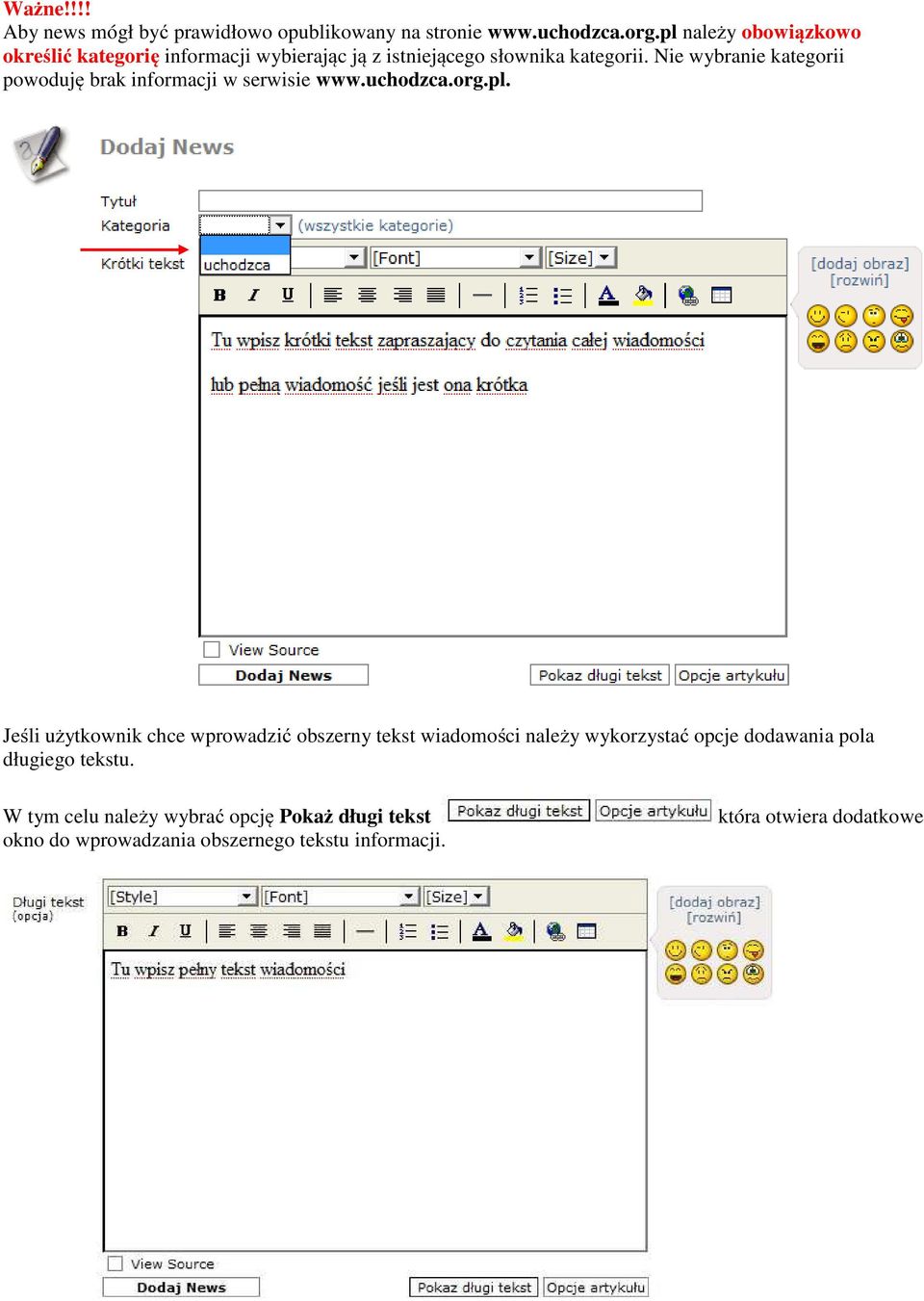 Nie wybranie kategorii powoduję brak informacji w serwisie www.uchodzca.org.pl.