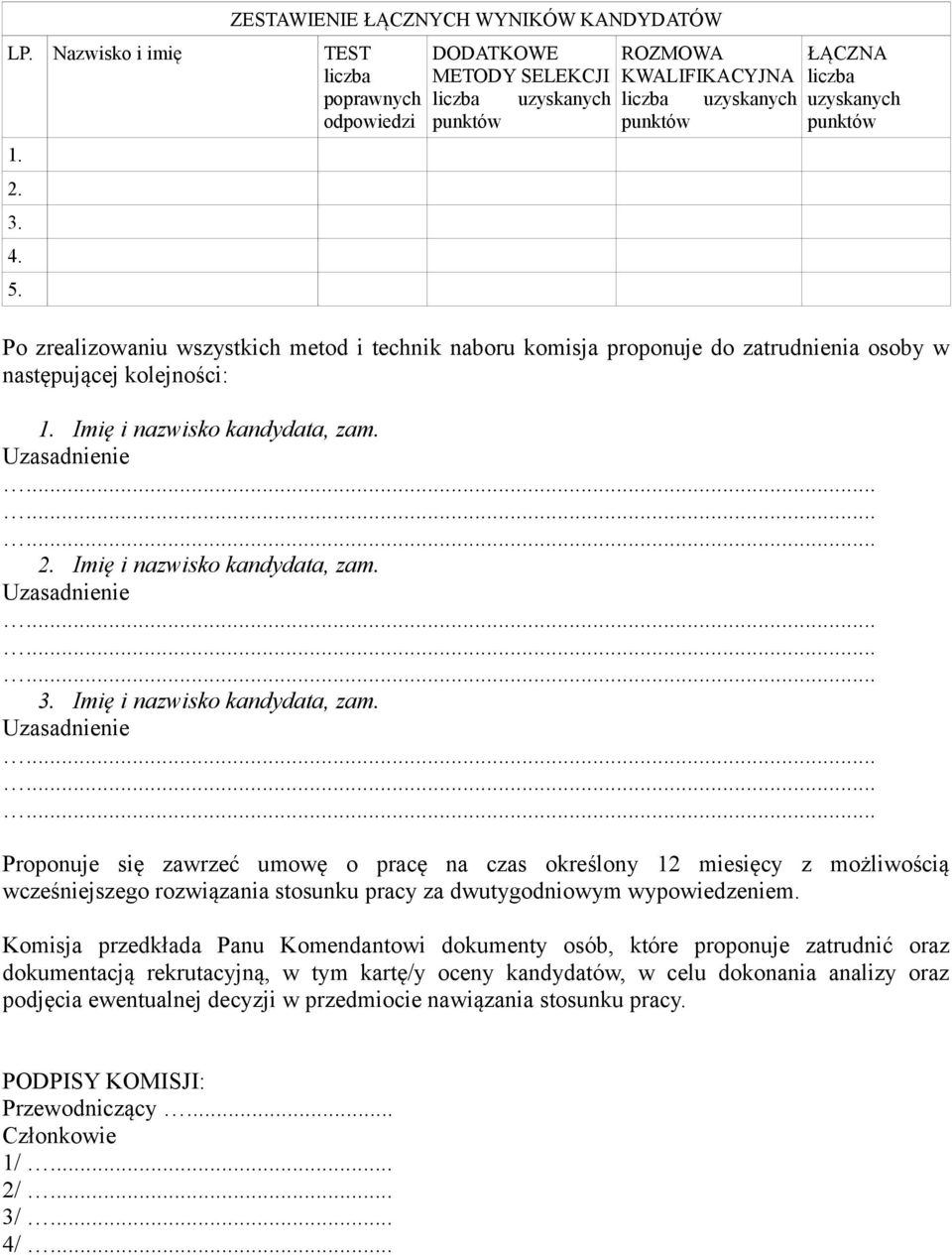 wszystkich metod i technik naboru komisja proponuje do zatrudnienia osoby w następującej kolejności: 1., zam.