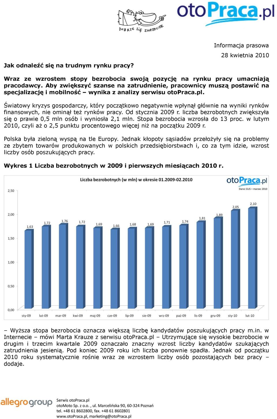 Światowy kryzys gospodarczy, który początkowo negatywnie wpłynął głównie na wyniki rynków finansowych, nie ominął też rynków pracy. Od stycznia 2009 r.