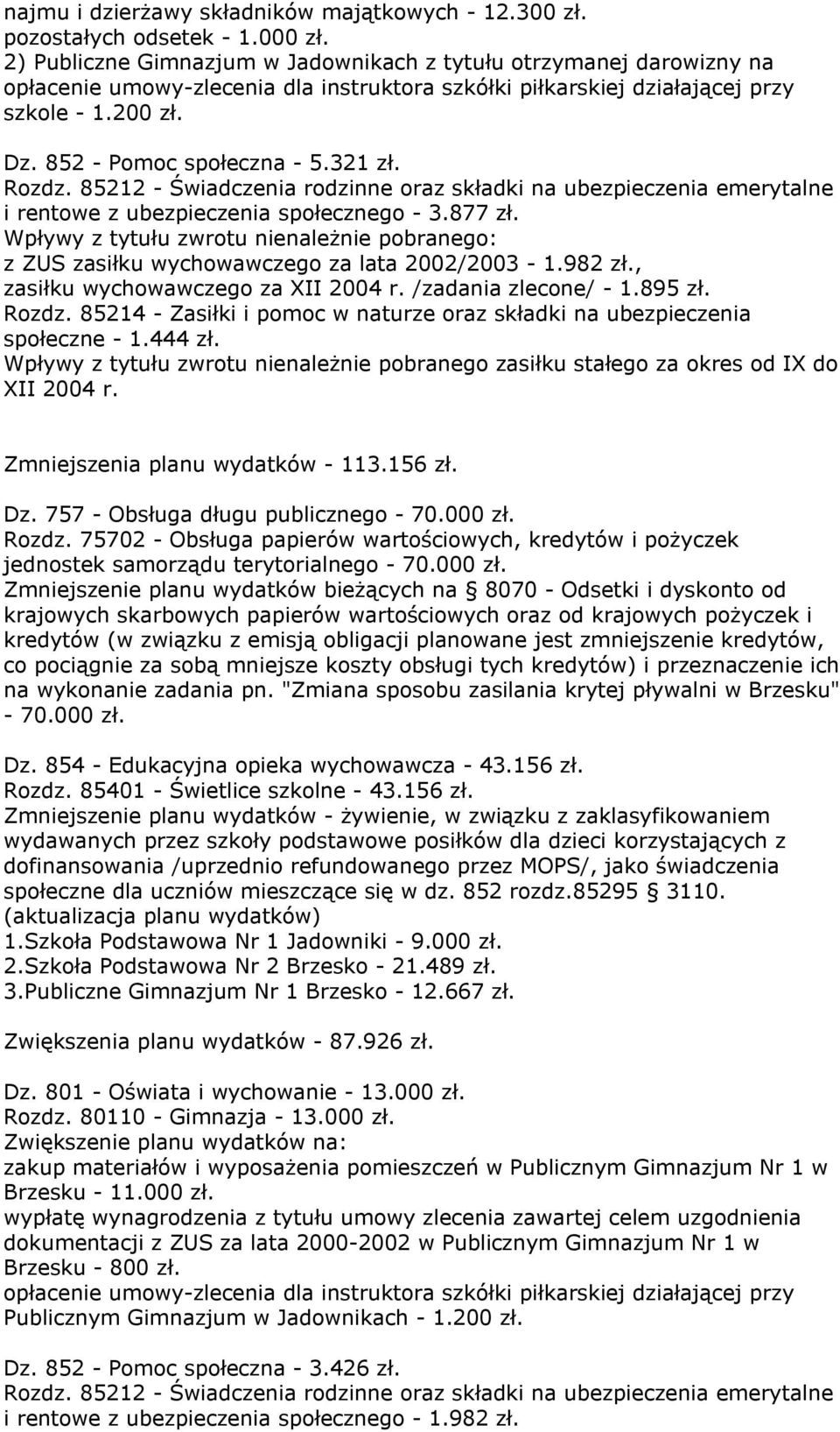 321 zł. Rozdz. 85212 - Świadczenia rodzinne oraz składki na ubezpieczenia emerytalne i rentowe z ubezpieczenia społecznego - 3.877 zł.