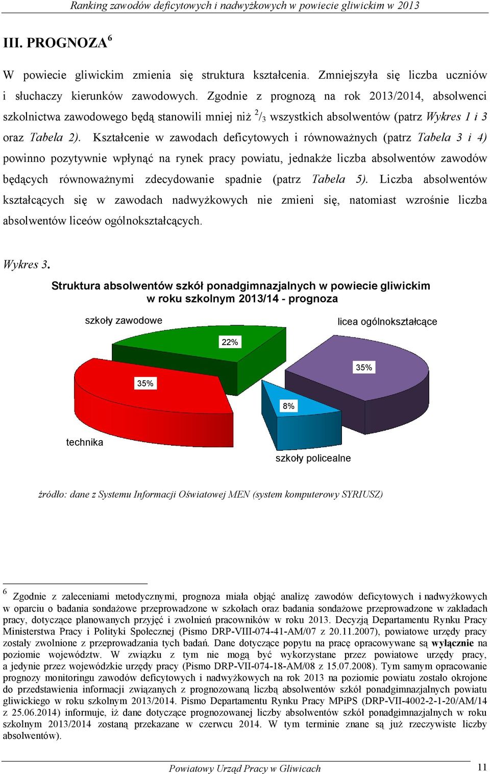 Zgodnie z prognozą na rok 2013/2014, absolwenci szkolnictwa zawodowego będą stanowili mniej niż 2 / 3 wszystkich absolwentów (patrz Wykres 1 i 3 oraz Tabela 2).