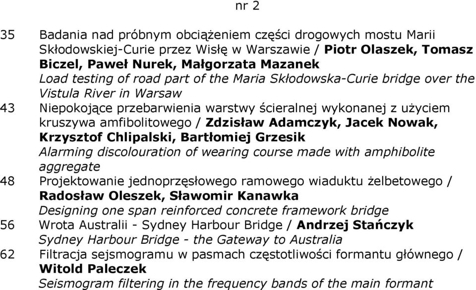 Nowak, Krzysztof Chlipalski, Bartłomiej Grzesik Alarming discolouration of wearing course made with amphibolite aggregate 48 Projektowanie jednoprzęsłowego ramowego wiaduktu żelbetowego / Radosław