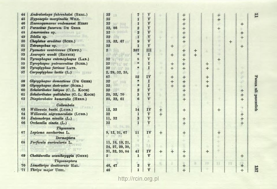 ) 32 8 55 Tyrophagus putrescentiae (Schr.) 32 * 56 Tyroglyphus farinae L atr. 32 57 Garpoglyphus lactis (L.